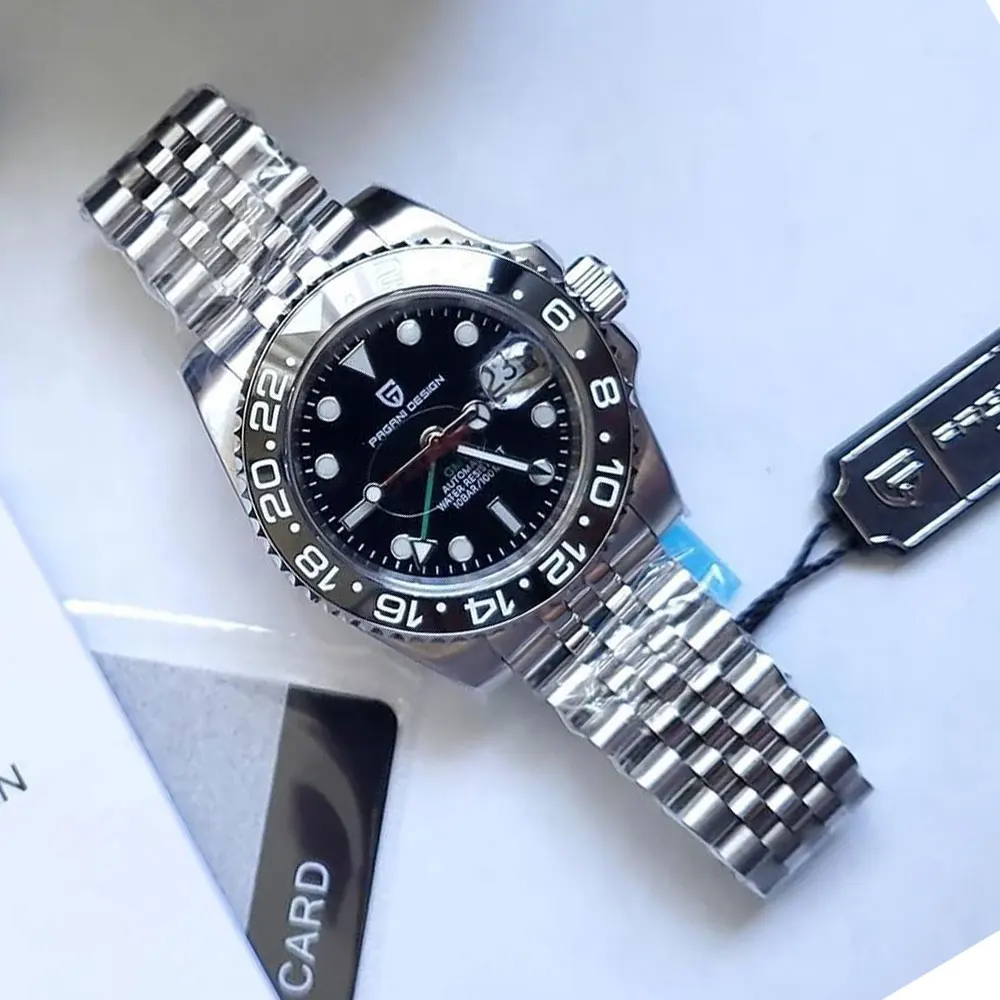

40mm Men Watch PAGANI DESIGN GMT Mechanical Wristwatch Sapphire Glass Automatic Watches 100M Waterproof Sport Watch Men PD-1662