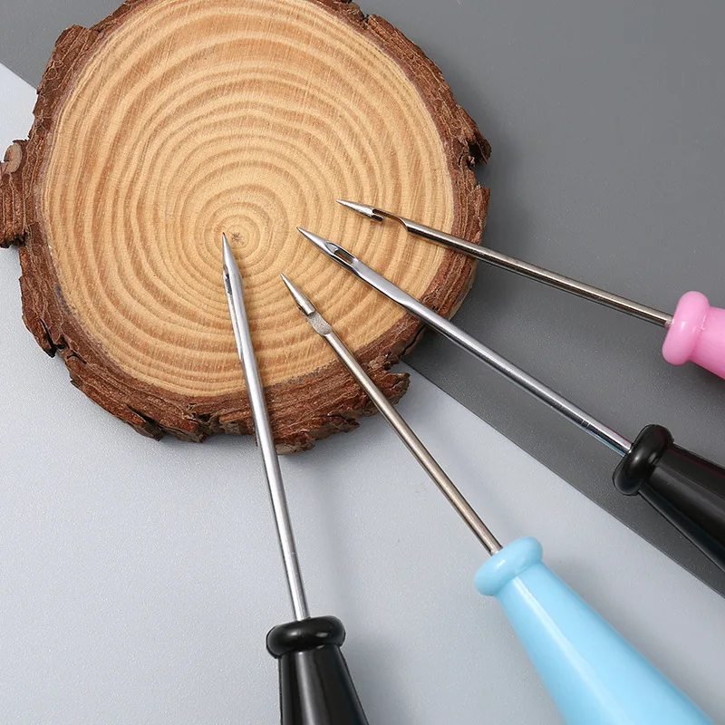 Plastic Handle Straight Hook Round Hole Awl Shoe Repair Punch Tools DIY Leather Craft Sewing Punching Needle Making Accessories