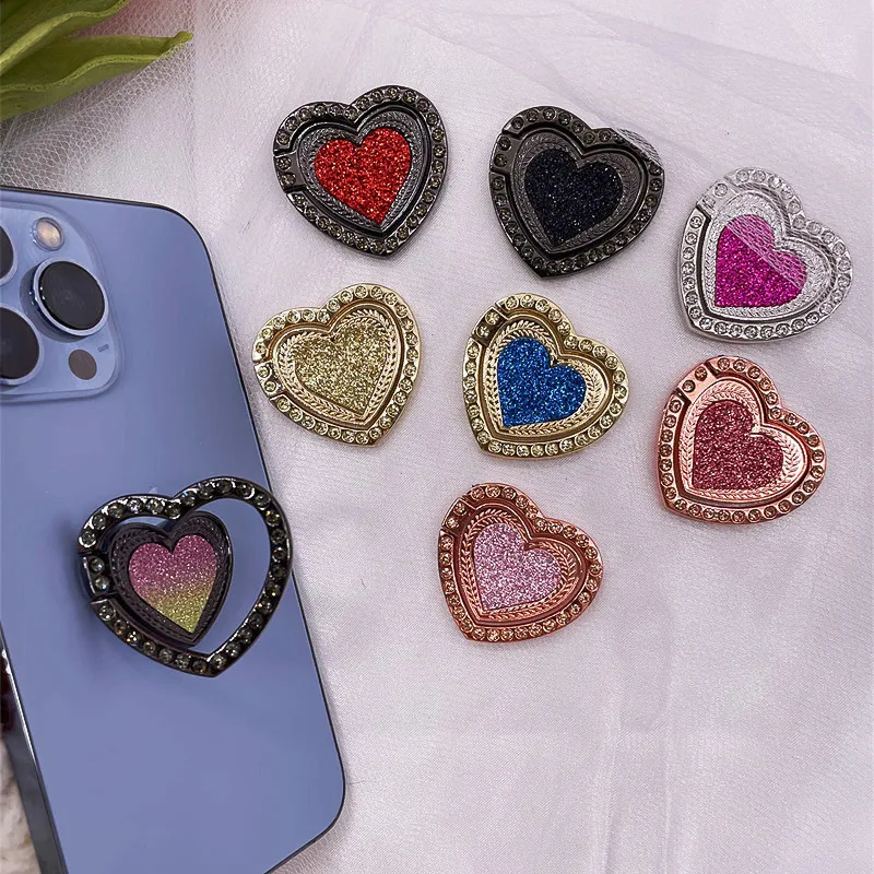 

Heart Diamond Glitter Mobile Phone Stand Holder Finger Ring Fold Support For IPhone 15 16 Phone Tablet Accessories Stand Holder