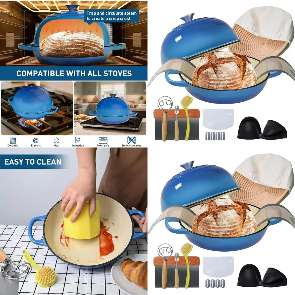 

6-Quart Multi-Functional Dutch Oven with Proving Basket, Silicone Sling, and Dough Whisk for Baking and Roasting