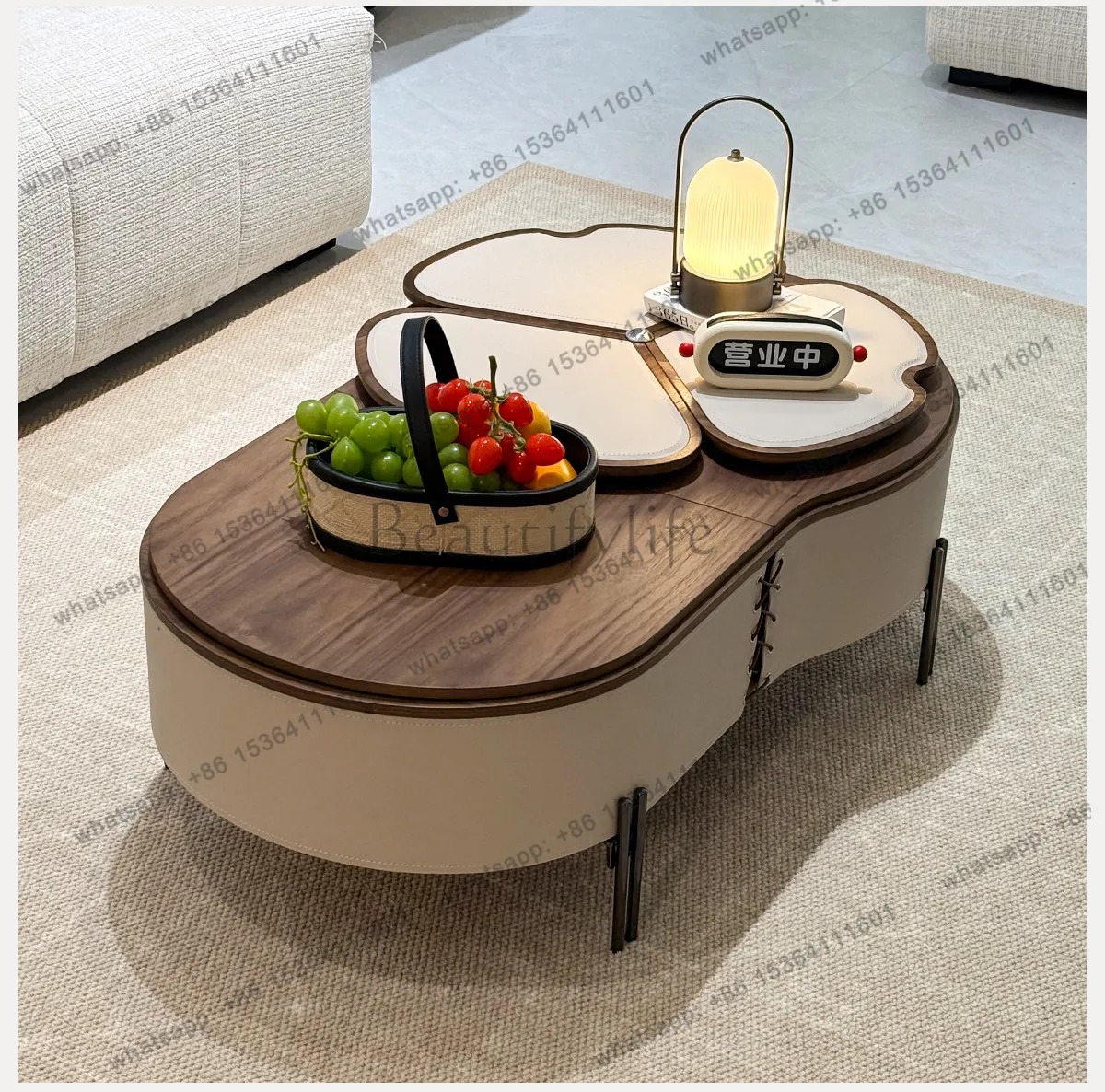Coffee table saddle leather living room 2026 new small apartment liftable antique style