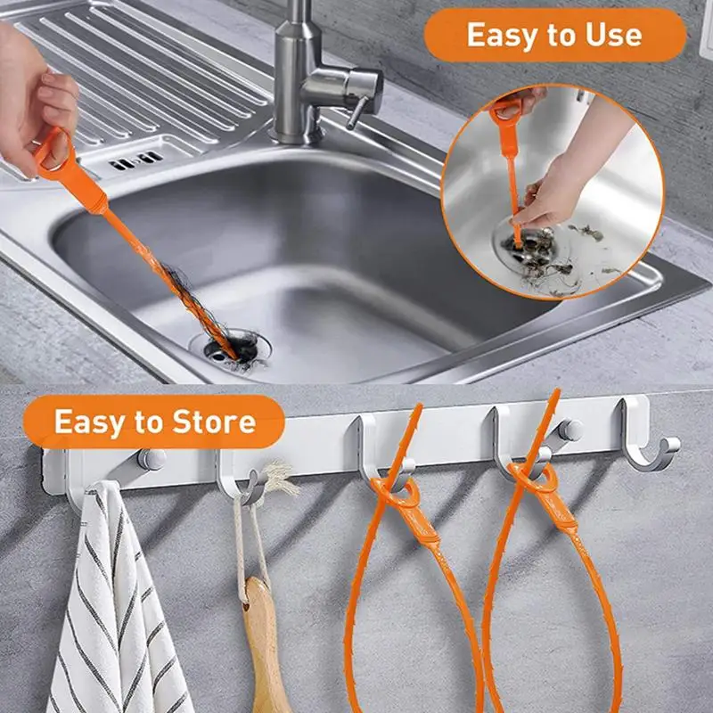 20 Inch 6 Pcs Drain Opener Hair Clog Remover Sink Snake for Sewer Kitchen Sink Bathroom Tub Toilet Clogged Drains Relief