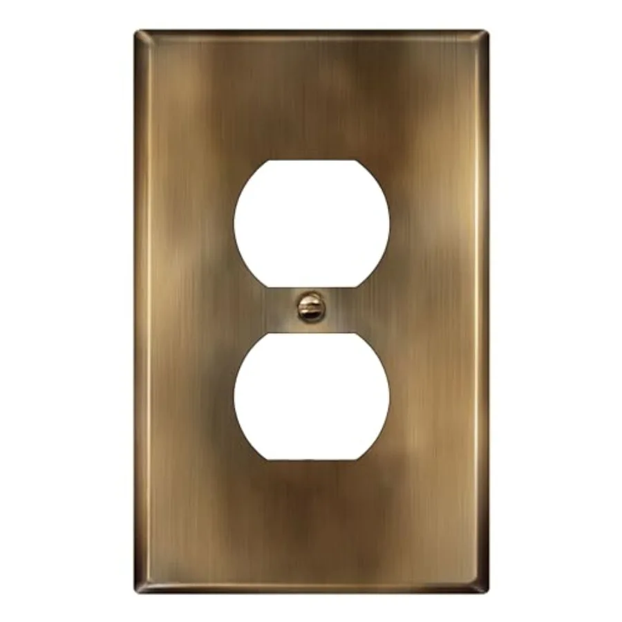 

Duplex Receptacle Metal Wall Plate, Outlet Cover, Corrosion Resistant, Mid-Size 4.88" x 3.", LMWP-21M-AB, Steel, Plated