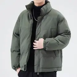 Autumn Winter New Fashion Stand Collar Long Sleeve Solid Parkas Men's Clothing Korean Pockets Thicken Warm Trend Simplicity Tops