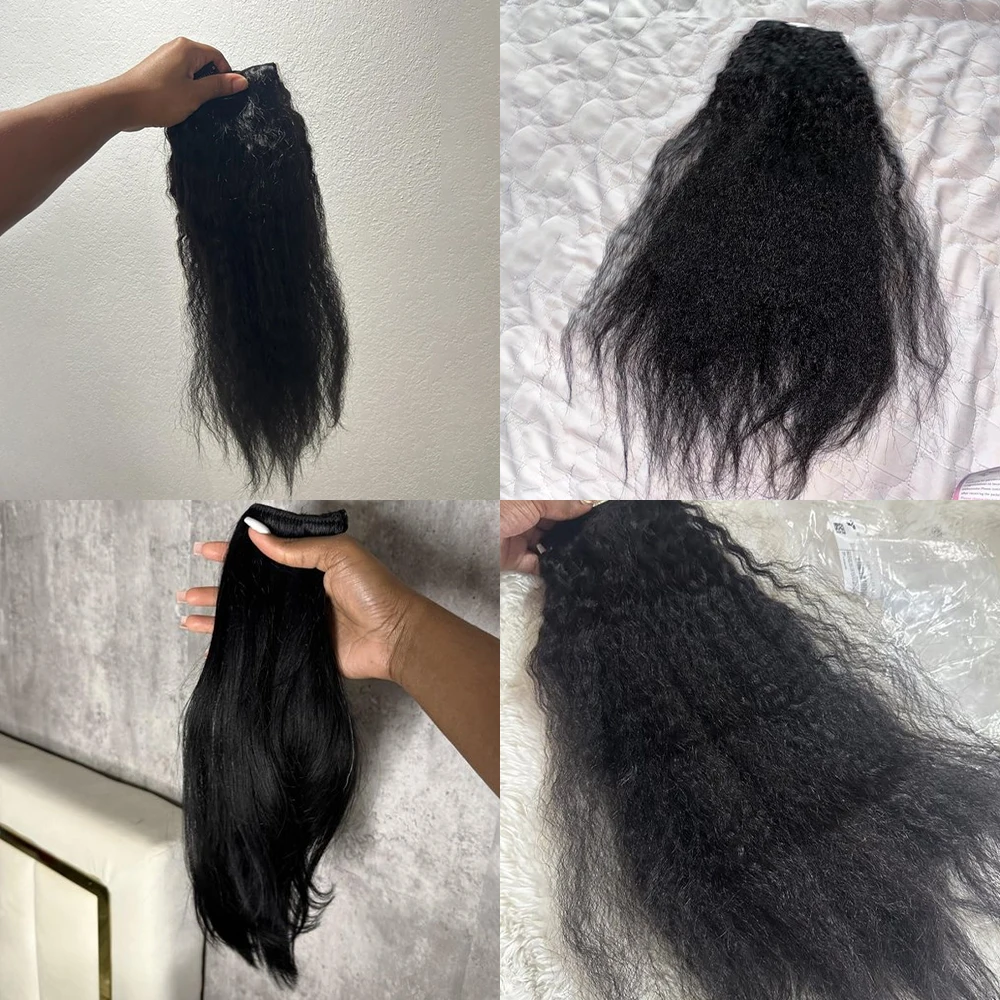 Наращивание волос на клипсе, человеческие волосы, кудрявые прямые натуральные черные человеческие волосы, бесшовные накладные волосы на клипсе для чернокожих женщин