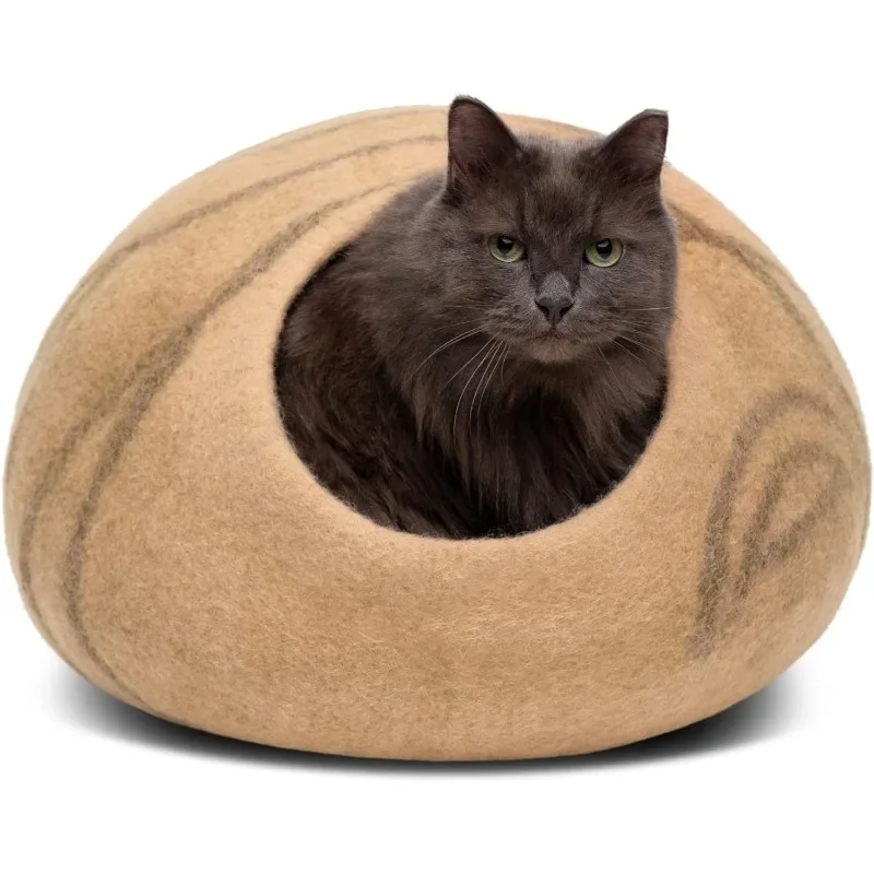 Premium Felt Cat Bed Cave - Handmade 100% Merino Wool Bed for Cats and Kittens