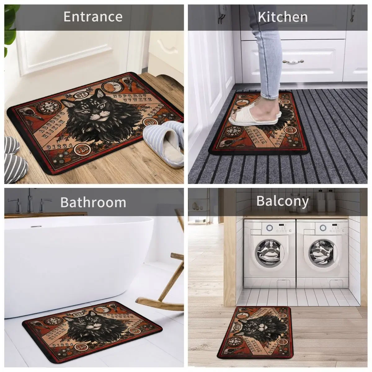 Hip Hop Bath Non-Slip Carpet Ouija Board Maine Coon Edition Living Room Mat Welcome Doormat Floor Decor Rug