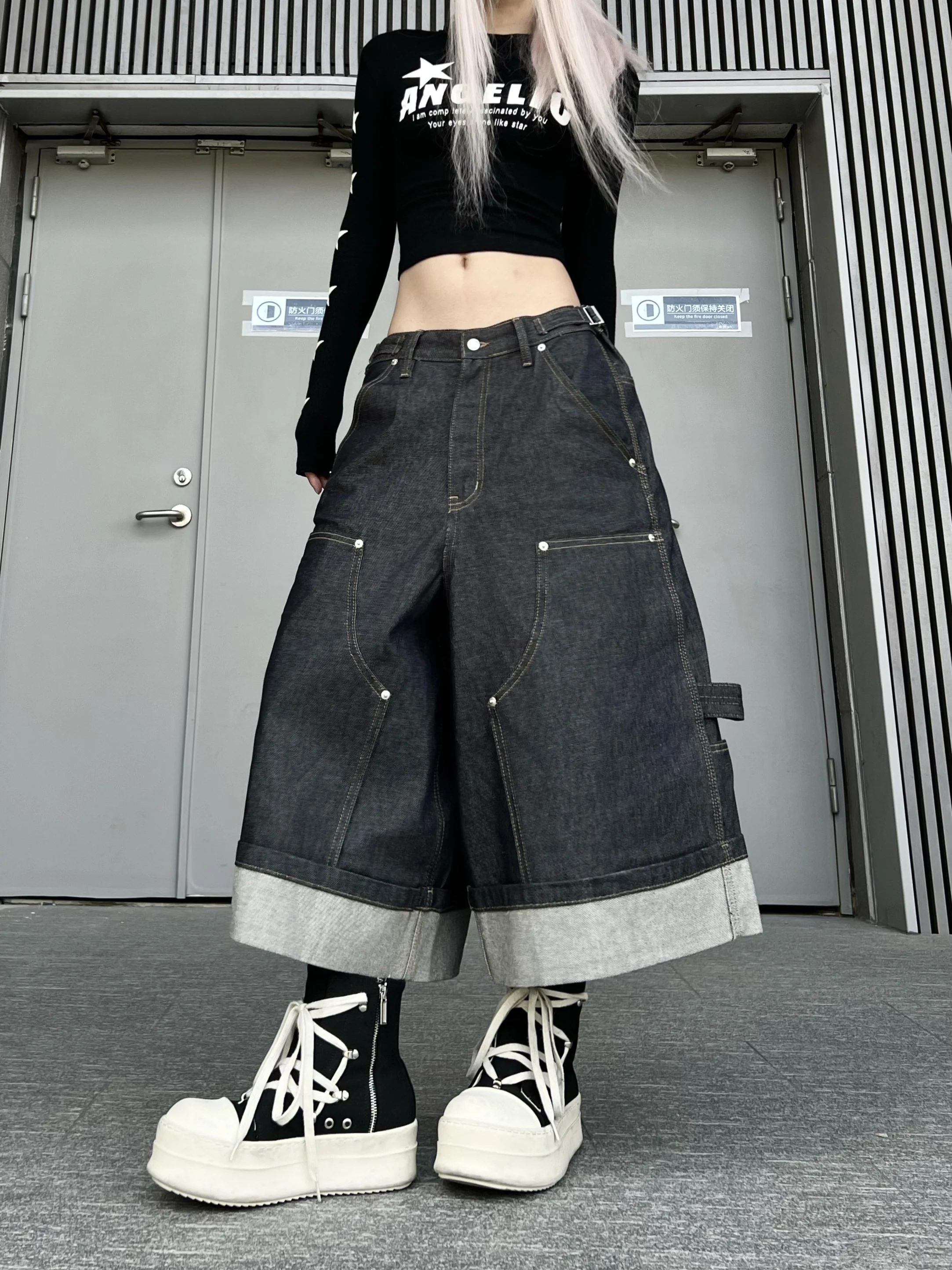 Shorts Jeans Oversized Estilo Street, Comprimento até o Joelho, Jeans Baggy de Algodão Pesado para Verão, Casual, para Homens...