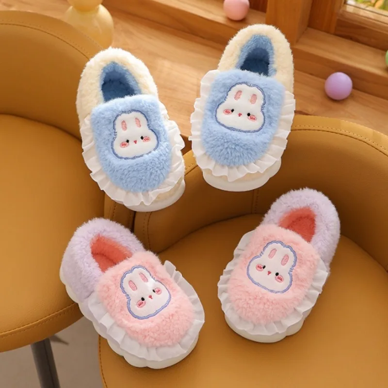 Pantuflas Child Slippers Winter Cartoon Boy Cotton Shoe Cute Princess Warm Kid Shoes Platform Fluffy Slippers Pink Girl Shoe 슬리퍼