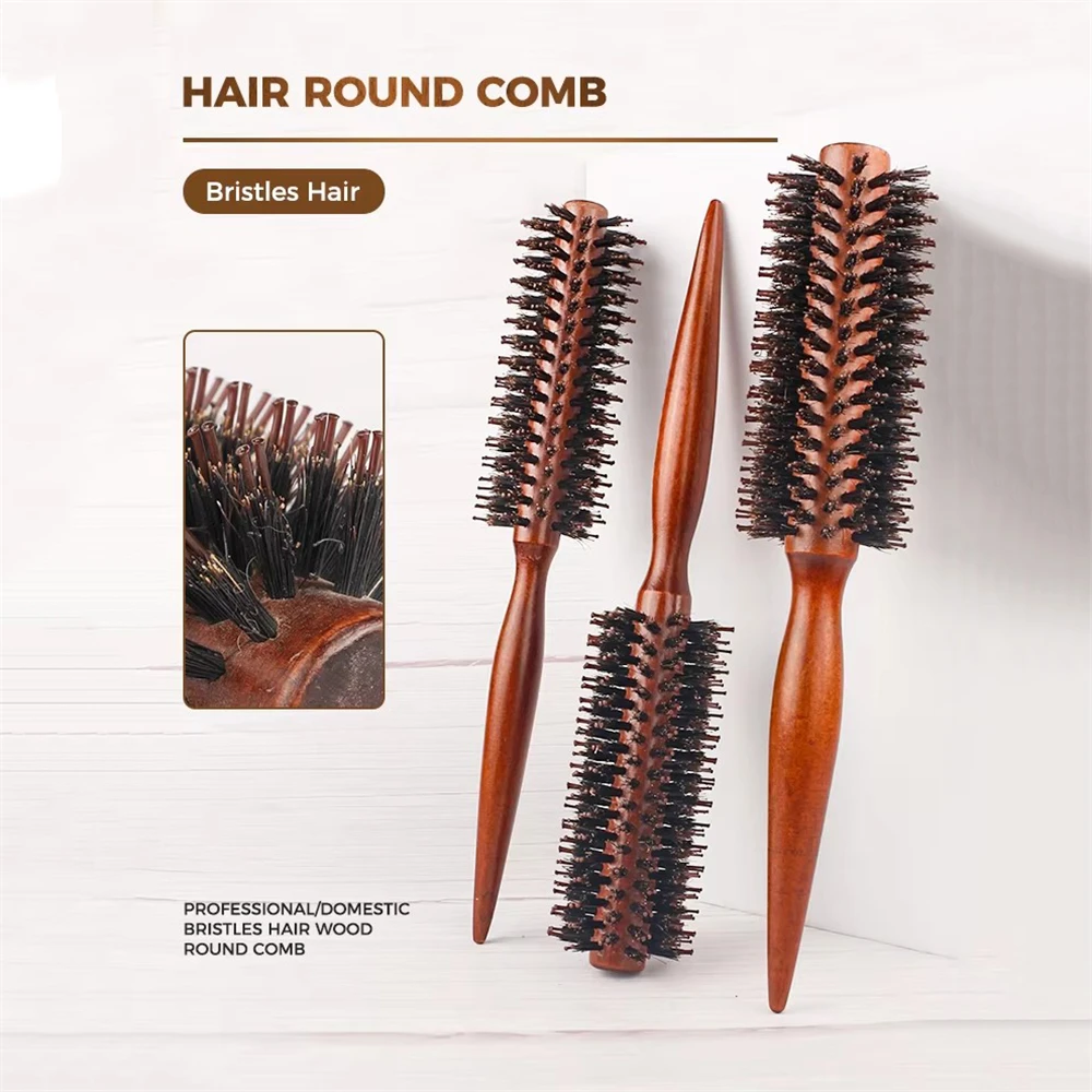 1 قطعة الخنازير الخشن الخشب الصلب مجعد الشعر مشط مربع مقبض الأسطوانة مشط شقة المتداول جذر الشعر رقيق مشط فرشاة الشعر