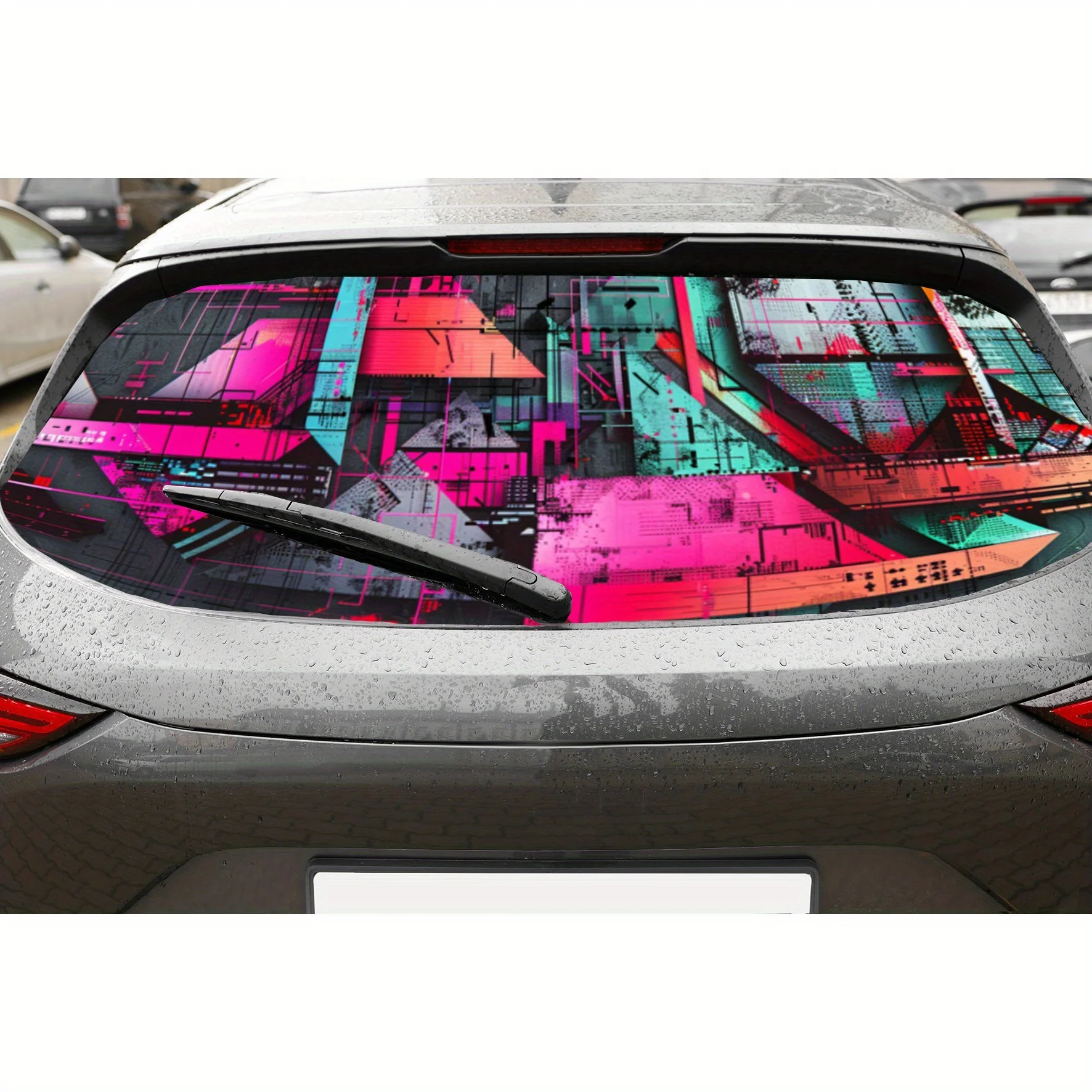 

Перфорированные автомобильные виниловые обертывания Future Style Cyber Geometry из ПВХ, улучшающий конфиденциальность дизайн для заднего окна, наклейка на заднее лобовое стекло автомобиля