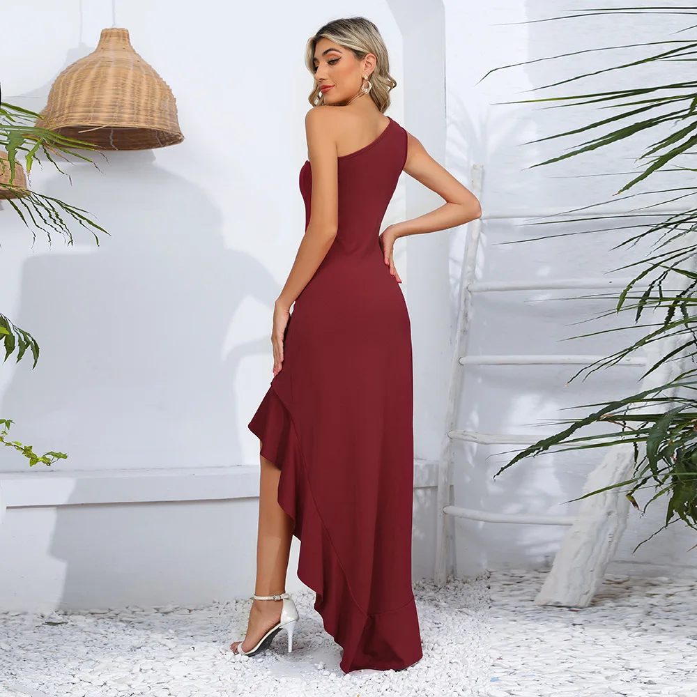 Frauen neue One Shoulder Party Kleid Seite Split Meerjungfrau Rüschen lange Abendkleider