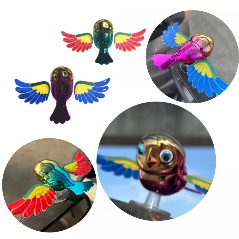 Creative Wind Swing Bird Toy Suction Cup Mount Ornament for Car Moto E‑Bike Delivery Helmet Vehicle Exterior Decor Accessories