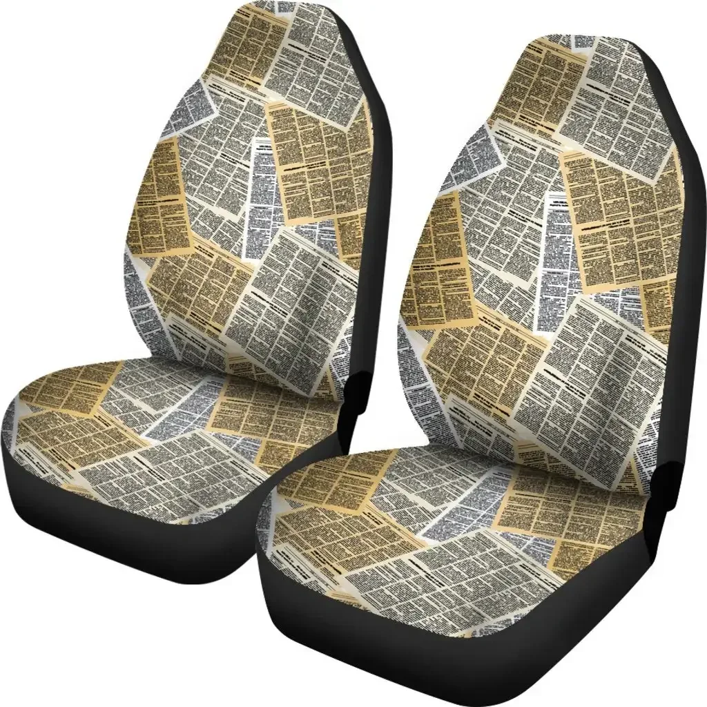 Newspaper Print Pattern Seat Cover Car Seat Covers Set 2 Pc, Car Accessories Car Mats