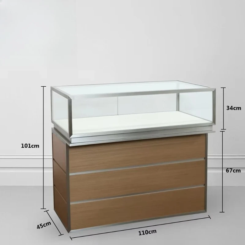 Rectangle 110 * 45 * 101 cm display cabinet with LED light bar, silver gold black display cabinet