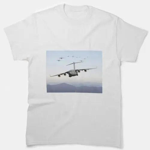 

THIRTEEN C-17 GLOBEMASTER III AIRCRAFT FLY OVER THE BLUE RIDGE MOUNTAINS T-SHIRT