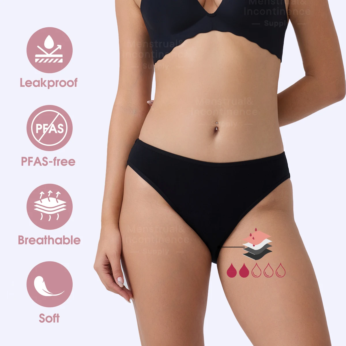 

Bikini Menstrual Underwear Bamboo Fiber High Absorbency Period Panties Leakproof Reusable Breathable Eco-friendly