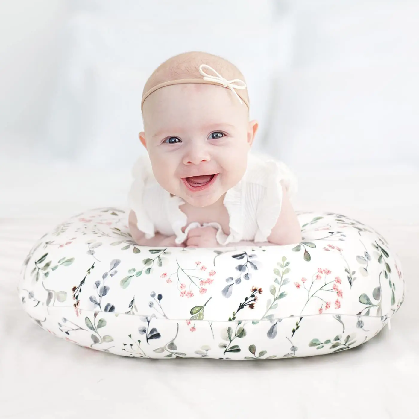Atmungsaktiver Stretch-Stillkissenbezug, abnehmbares Säuglingsstützkissen, vielseitige Baby-Sitzhilfe für Zuhause/Reisen von 0–12 Monaten