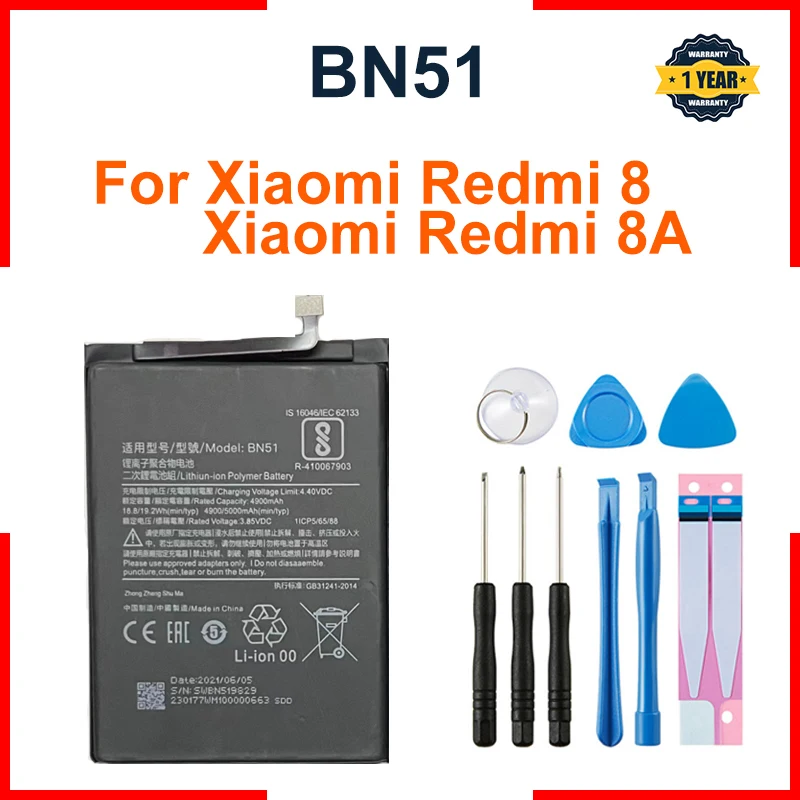 Xiao Mi Battery BN51 5000mAh for Redmi 8/8A High Quality AAA Phone Replacement Batteries + Free Tools