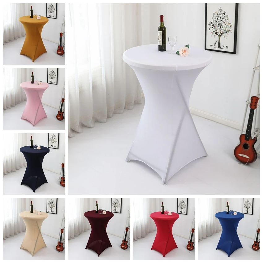 Factory Direct Sales Bar Table Cloth Solid Color Cocktail Tablecloth High Bar Table Cover Lifting Round Tablecloth Elastic Cover