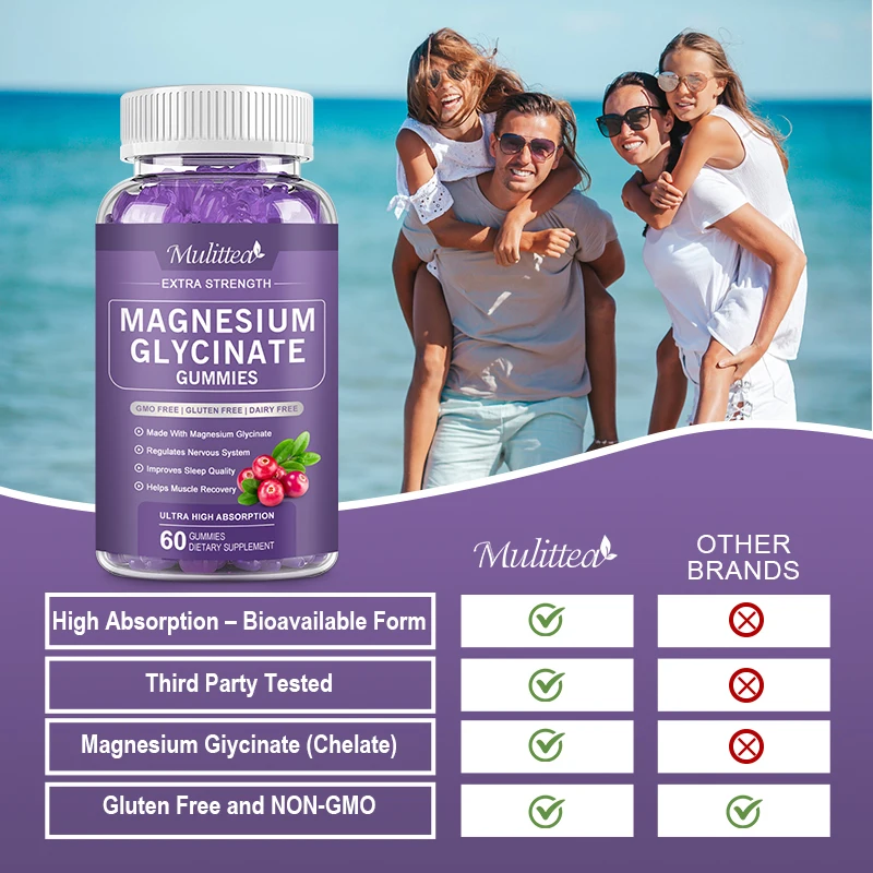 Mulittea Magnesium Gummies Enhances Memory Focus and Overall Cognition helps Stress Relief Sleep Multiple flavors