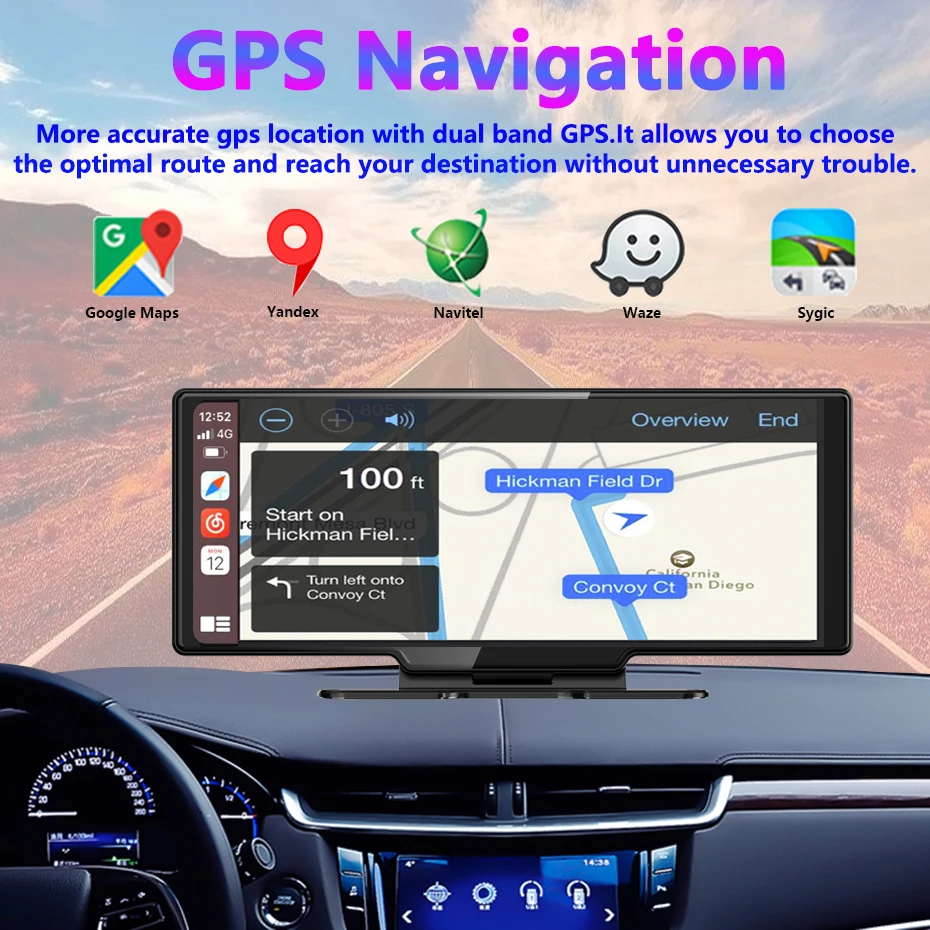 10.26 Inch 4K Dash Cam Draadloze Carplay Android Auto Wifi Auto Dvr Dashboard Aux Gps Navigator Fm Achteruitrijcamera camera Video Recorder