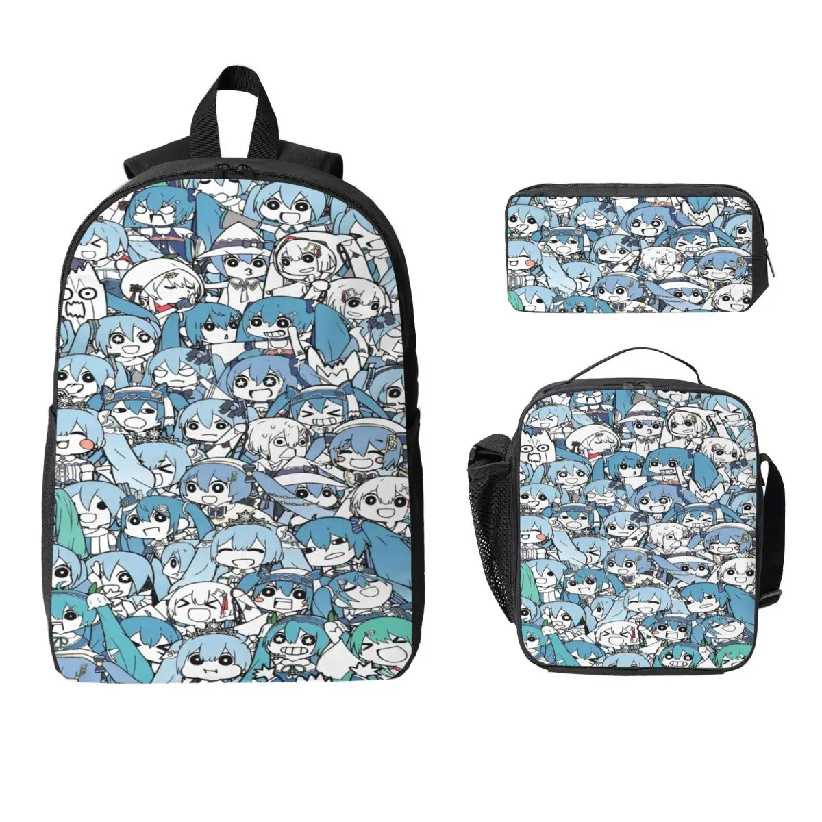 

3Pcs Hatsune Miku Accessories Backpack Set for Children Pencil Boxes Bookbag Sets with Lunch Box For School Students Knapsack