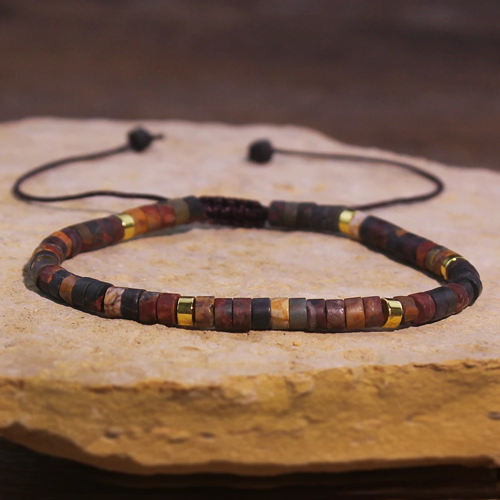 1PC Natural stone Picasso Stone beads woven bracelet natural stone adjustable rope lady bracelet gift