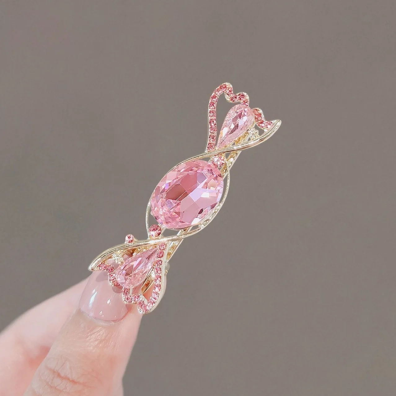 Fashionable Pink Crystal Candy HairClip,Side Clip Hair Pin,Sweet and Lovely Hair Accessory for Girls, Hair Grab Clip for Female