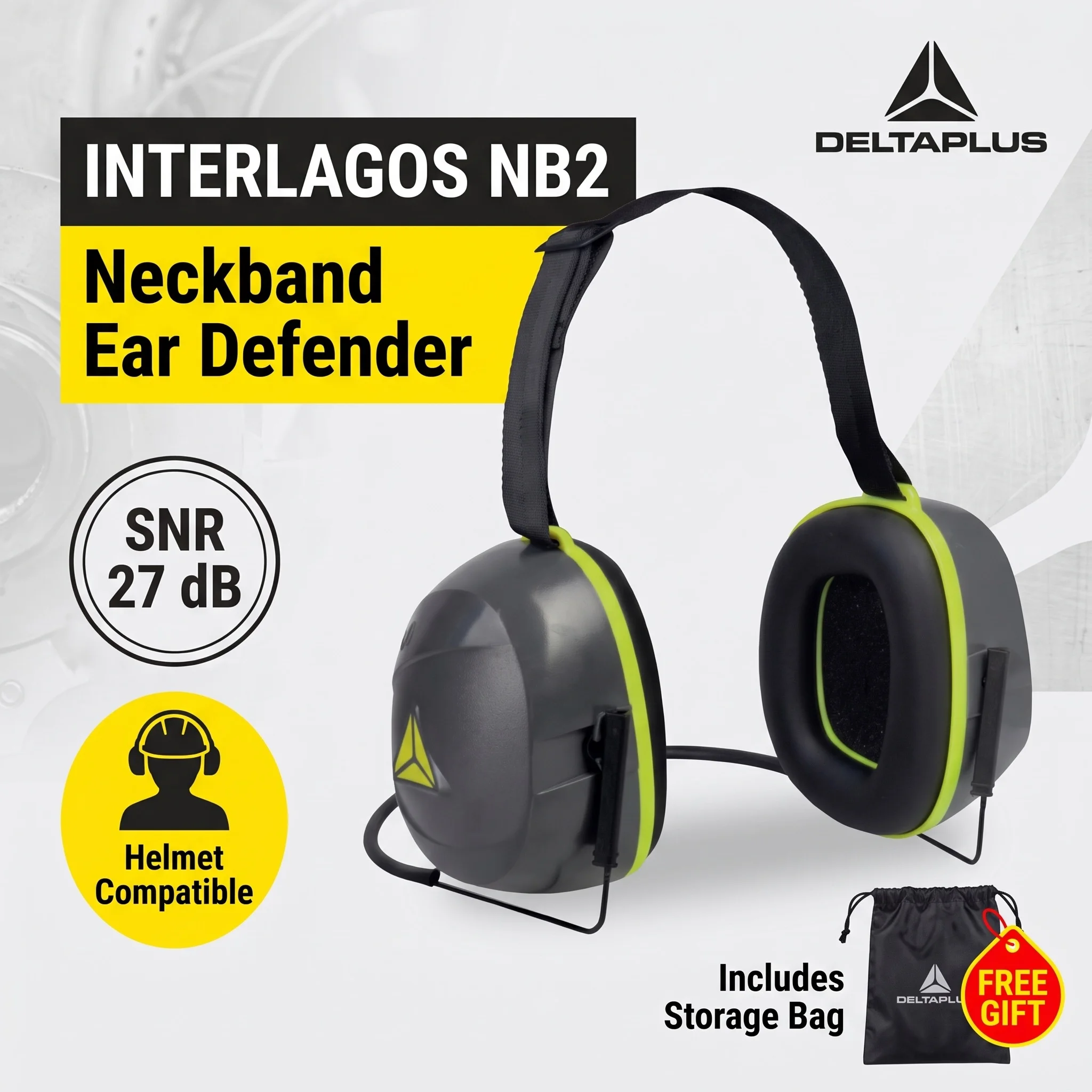 DELTA PLUS Interlagos NB2 Earmuffs Neckband Hearing Protection Industrial Ear Protection Noise Cancelling Ear Defenders