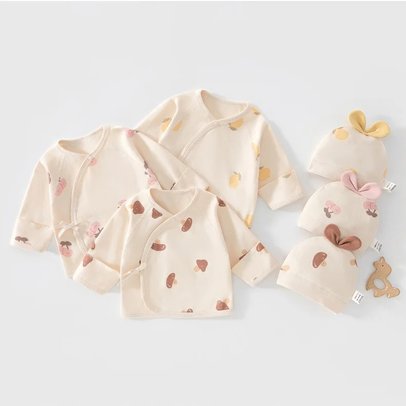 Cotton Newborn Wrap Blouse with Detachable Hat Toddler Clothing Cute Print Infant Half Back Underwear Baby Outwear Clothes