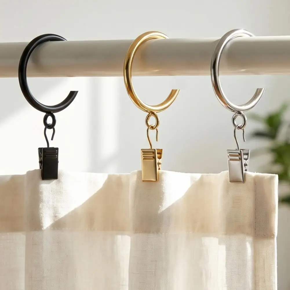 Smooth Gliding Drapery Rings Metal Bypass Rings for Curtains 10pcs Heavy Duty C Shaped Curtain Rings with Eyelets Metal for Rods