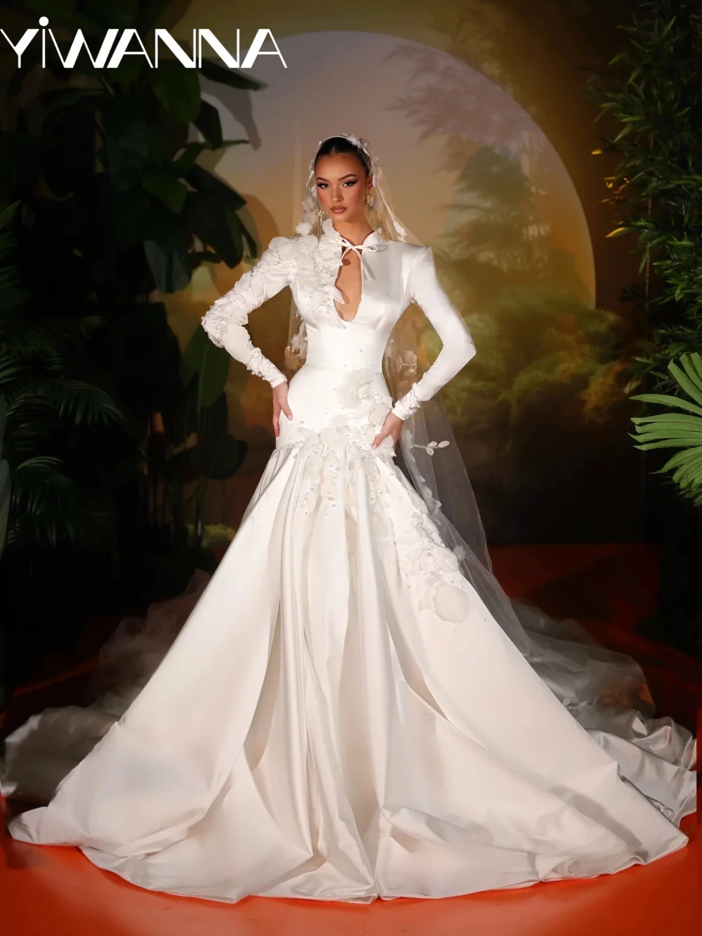 Dreamy White 3D Floral Satin Wedding Dress Shinny Pearls Mermaid Long Bridal Gown New Customzied Gorgeous Dresses For Bride