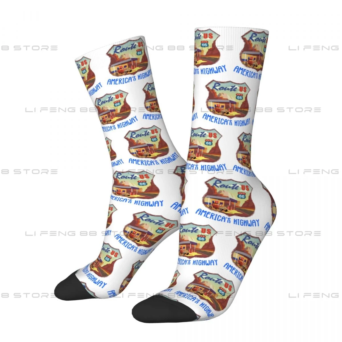 

Route US 66 Americas Highway Route 66 US Unisex Winter Socks Running Happy Socks Street Style Crazy Sock