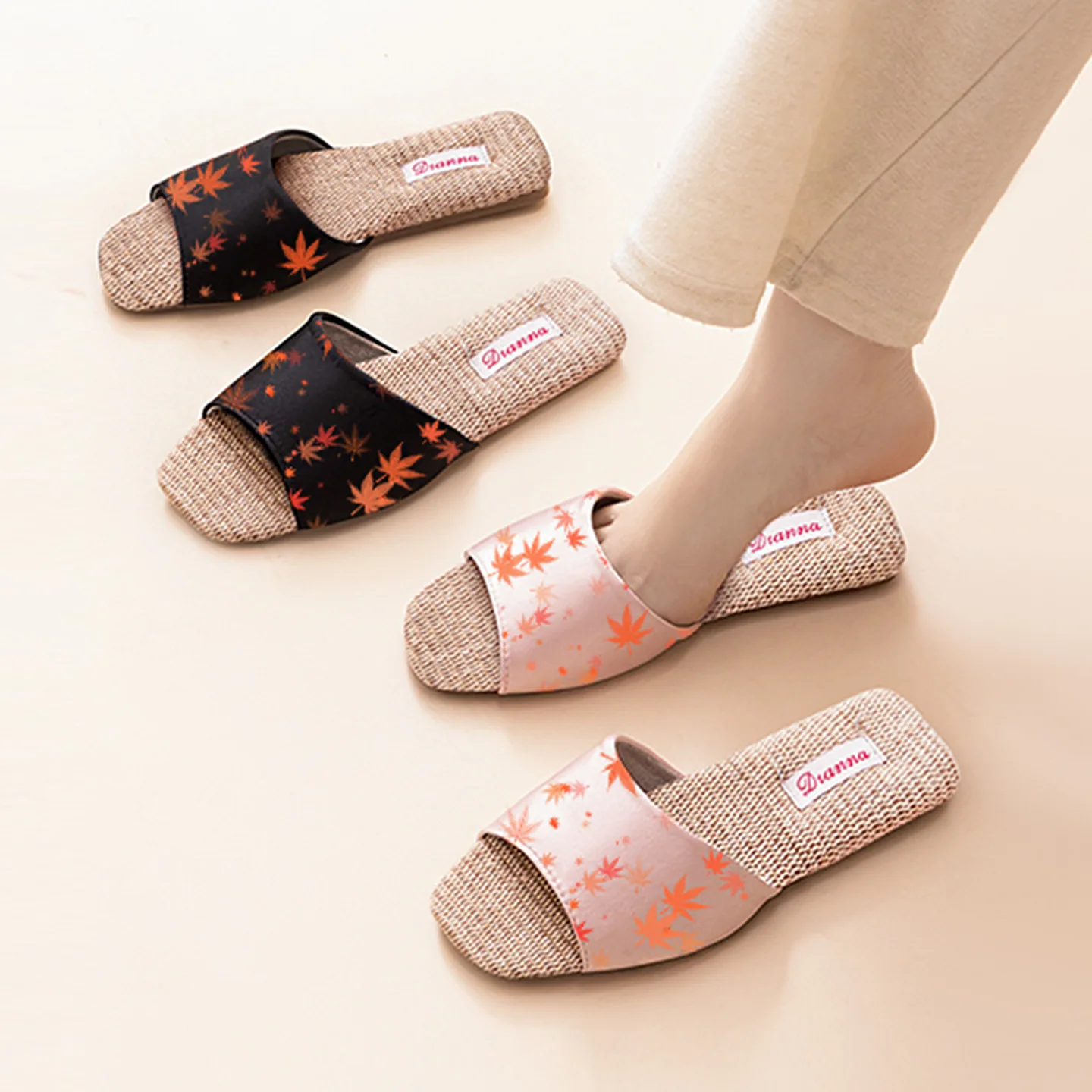 Chinese Embroidered Linen Slides Slippers Premium Couple Set for All-Season Home Comfort Non-Slip  Dropshipping Available