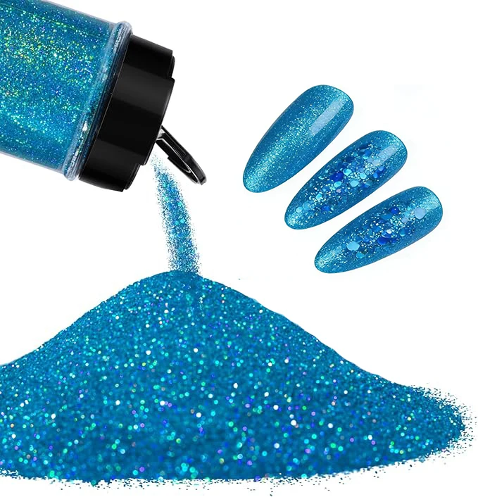 Holografischer Extra Feiner Glitzer - Türkisfarbener Glitzer 50 g/1,76 oz, 0,2MM Epoxid-Glitzer für Harz, Kunst, Handwerk, Nägel, Kerzenherstellung – Detail 21