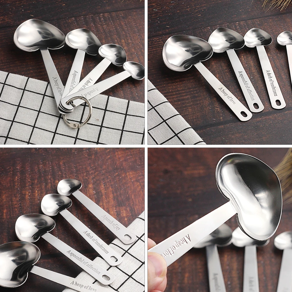 

Stainless Steel Measuring Spoon Set Heart Shape Kitchen Tools for Powder Liquid Baking Supplies Storage Solution