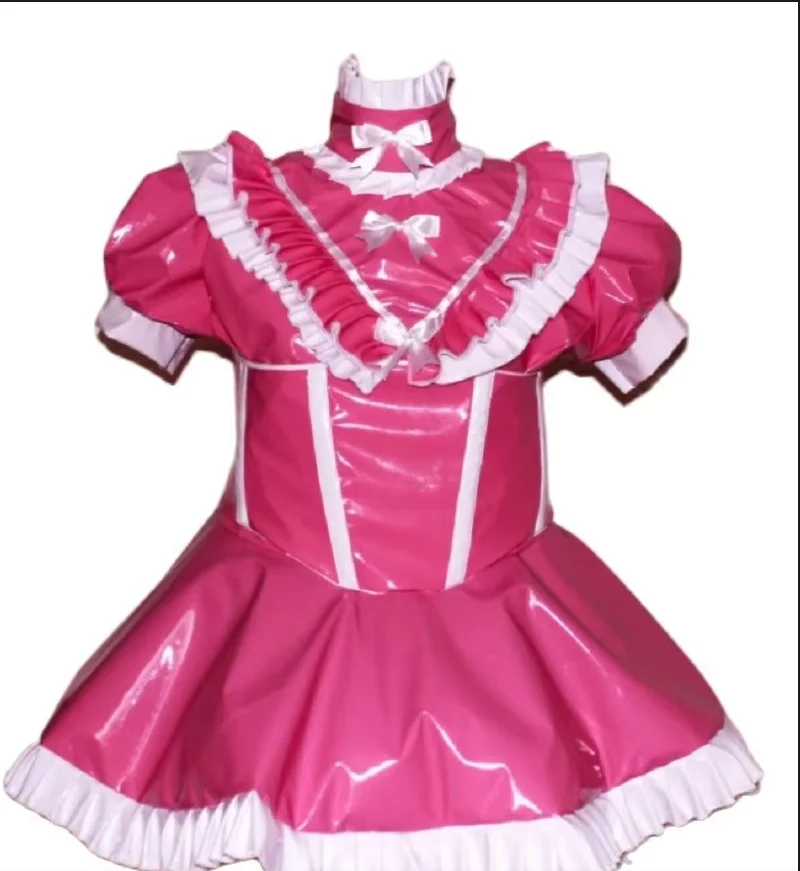 

Hot Selling Gothic Sissy Candy Cupcake Pink PVC Dress with Bonded Corset Maid Role Play Customization