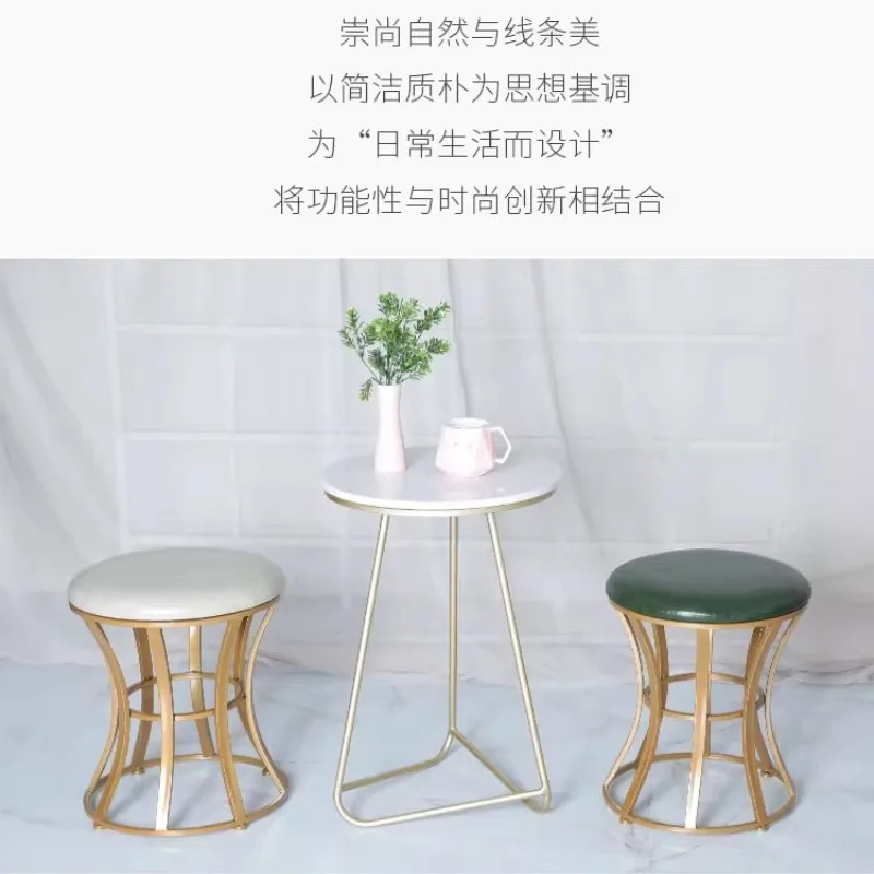 

Nordic Round Stool Light Luxury Vanity Stools Simple Wrought Iron Chairs Bedroom Living Room Sofa Stools Ottomans Velvet Cushion
