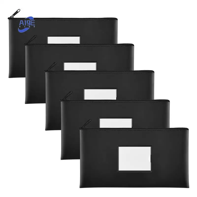 

A19E-5-Pack Банковские депозитные сумки для денег на молнии, сумки из искусственной кожи, сумки-кошельки с этикеткой, для монет, косметики, счет-фактуры, купюр