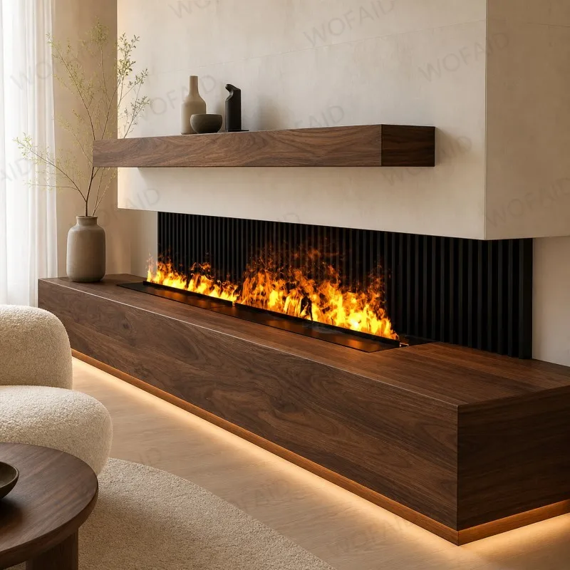 WOFAID Smart 3D Water Vapor Electric Fireplace Chimenea LED Mist Flame Crackling Sound for Living Room Media Wall Home Decor