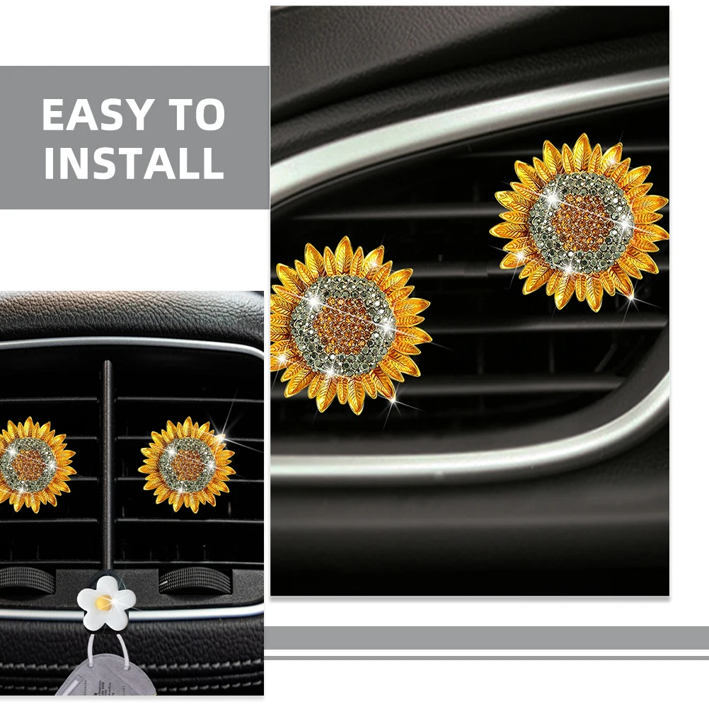 

2Pcs Car Air Freshener Clips Durable Sunflower Vent Clips Car Aroma Decoration Odor Air Vent Diffuser