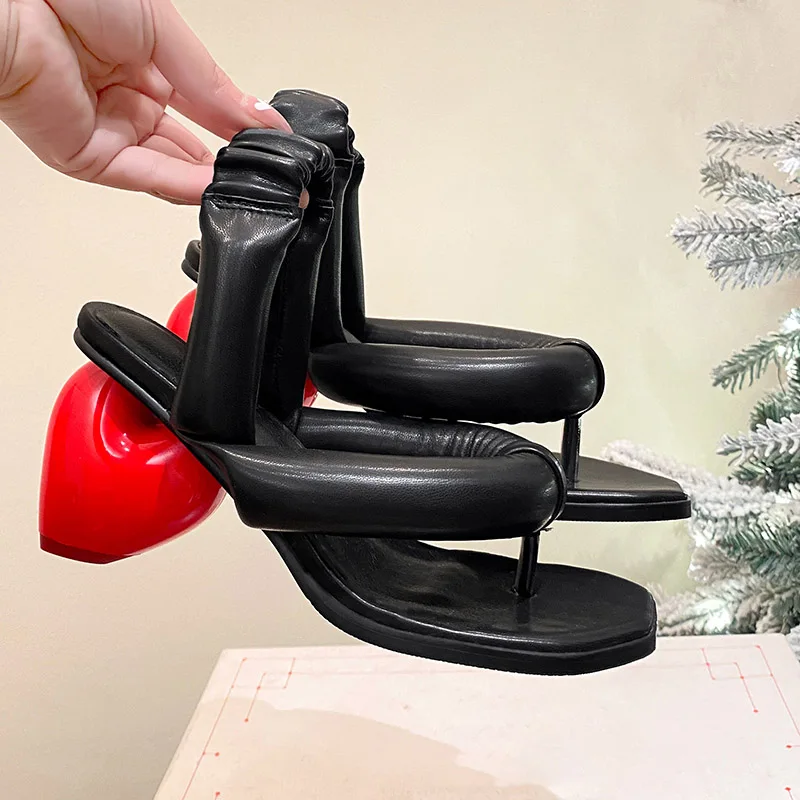 Phoentin New Fashion Red Heart High Heels Sandals Flip-Flops Slipper Woman Summer 2023 strange Shaped Heel street shoes FT2438