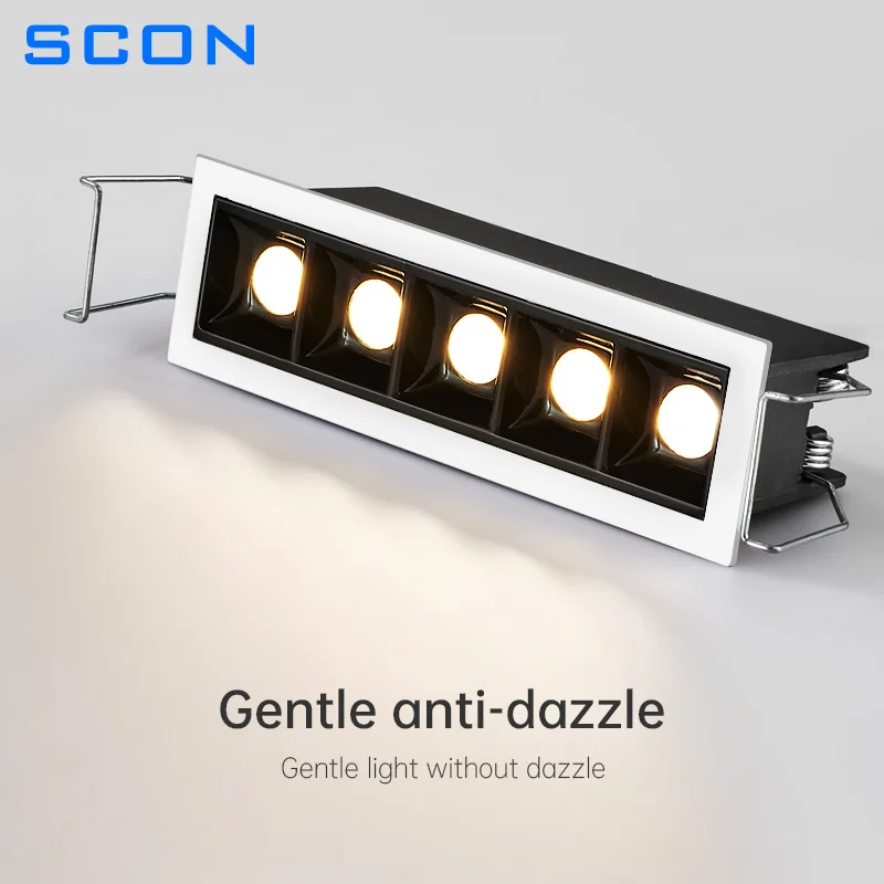 SCON Inteligentna ściemnialna wpuszczana lampa sufitowa LED 5W 10W 15W Prosta linia Światła punktowe Oświetlenie wewnętrzne LED Downlight