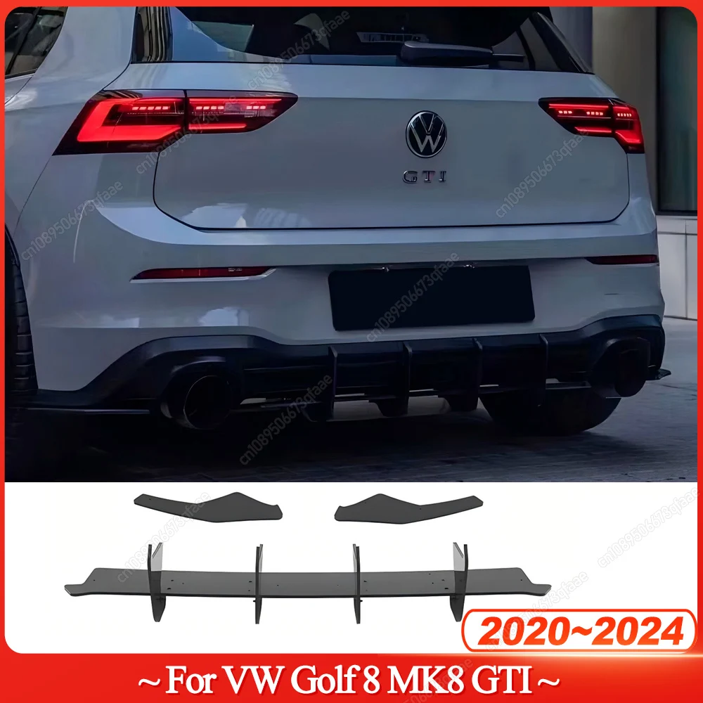 

Car Rear Bumper Lip Diffuser Spoiler Splitter For VW Golf 8 MK8 GTI 2020-2024 Maxton Style Bodykits Tuning ABS Gloss Black