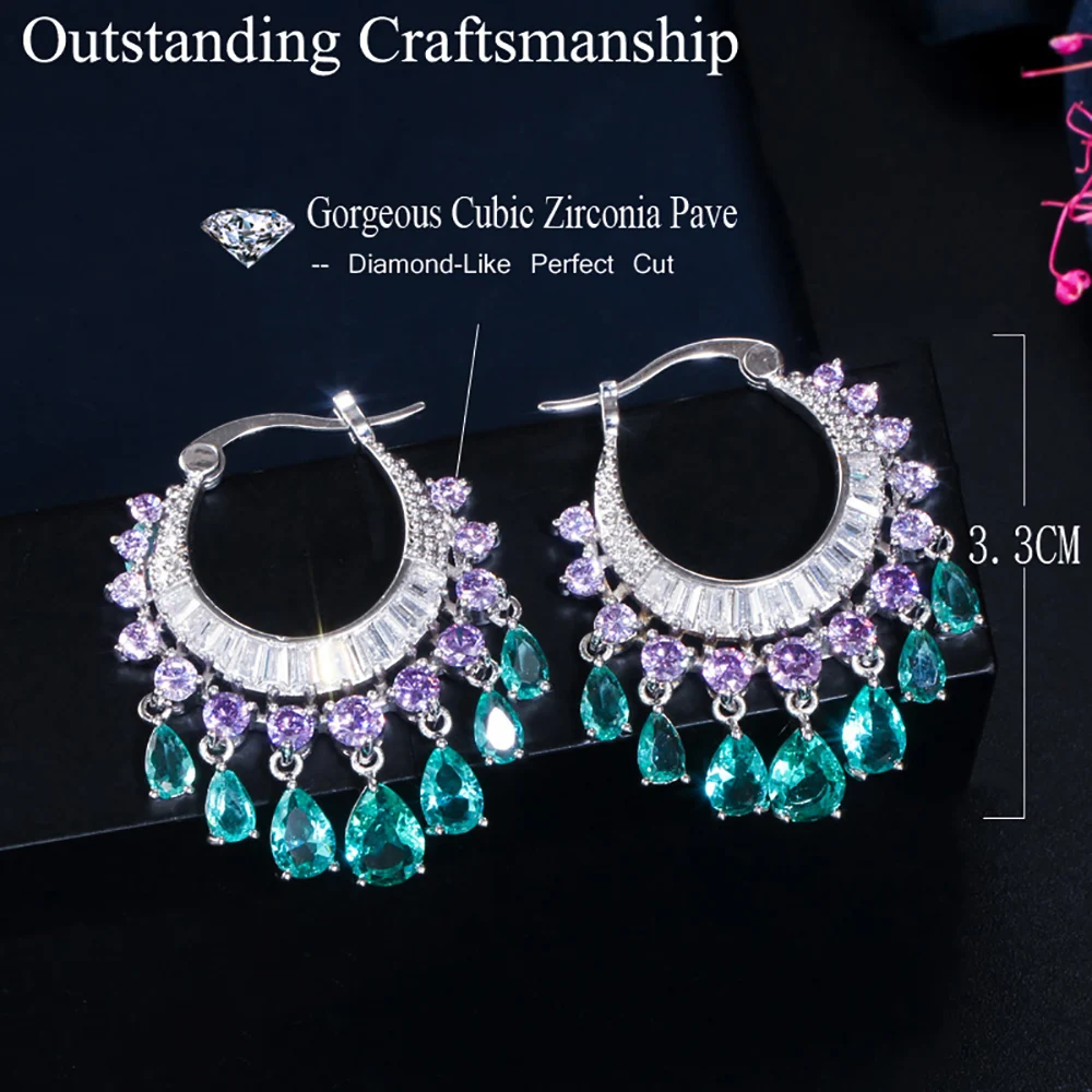 ThreeGraces Multicolor Cubic Zirconia White Gold Color Dubai Nigerian Bridal Party Hoop Earrings for Women Chic Jewelry E1149