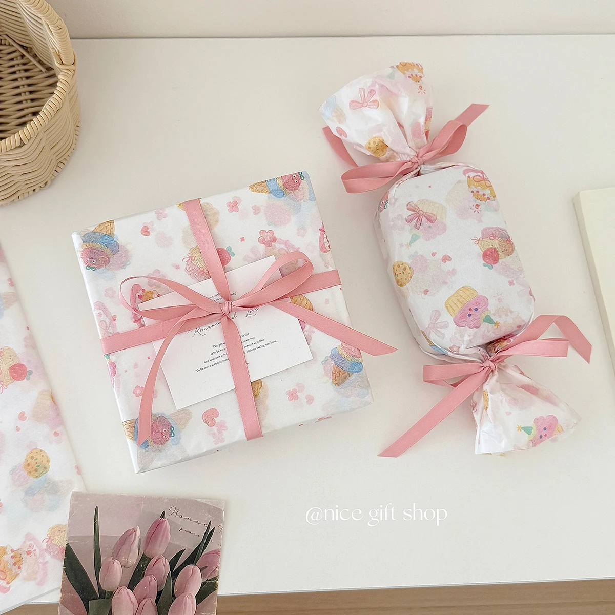 10pcs/20pcs Pink cake cone pattern tissue paper Gift wrapping paper for girly hearts Baking birthday wrappers For girls