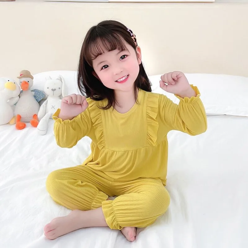 

Cute Tween Girls' All Season Pajamas Sets with Long Sleeve Cooling Comfort Kids' Home Wear for Spring Autumn