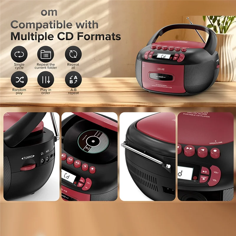 Y45A-Boombox مشغل أقراص مضغوطة كاسيت محمول AM FM راديو مكبرات صوت بخاصية البلوتوث AUX USB MP3 يلعب مع جهاز التحكم عن بعد