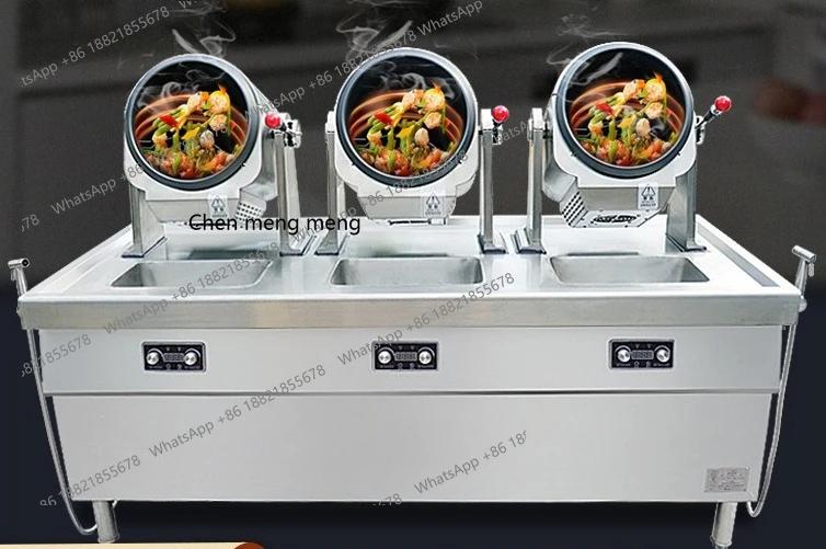 

Three-head stir-fry machine takeaway cabinet type combination stir-frying stove commercial intelligent drum robot